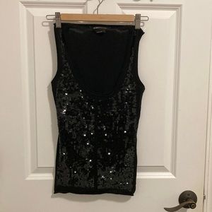 BCBGMaxazria Cashmere and Silk Black Sequin Top, Small